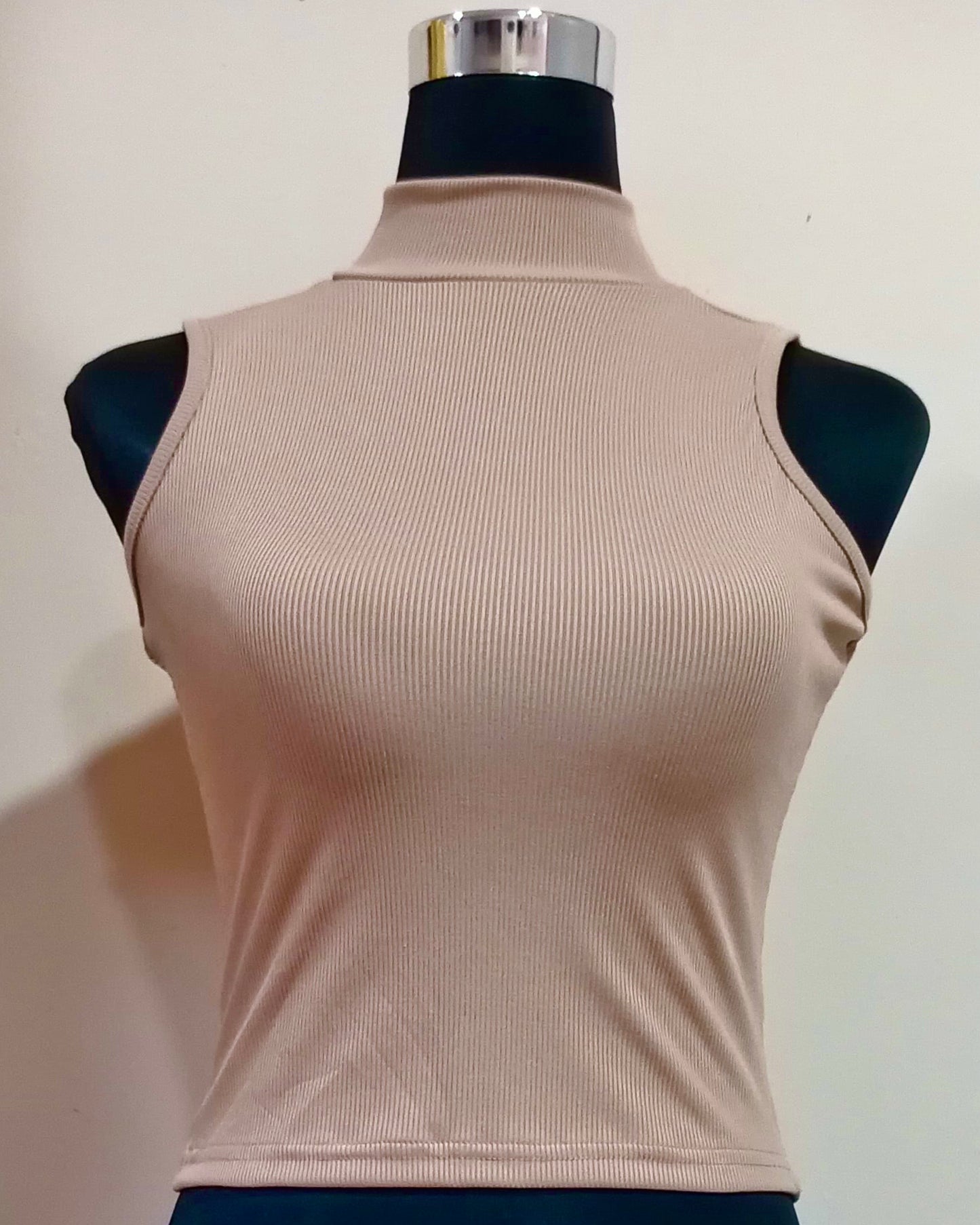Knitted Rib Sleeveless Turtleneck Crop Top