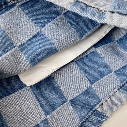 Mid Waist Checked Denim Short