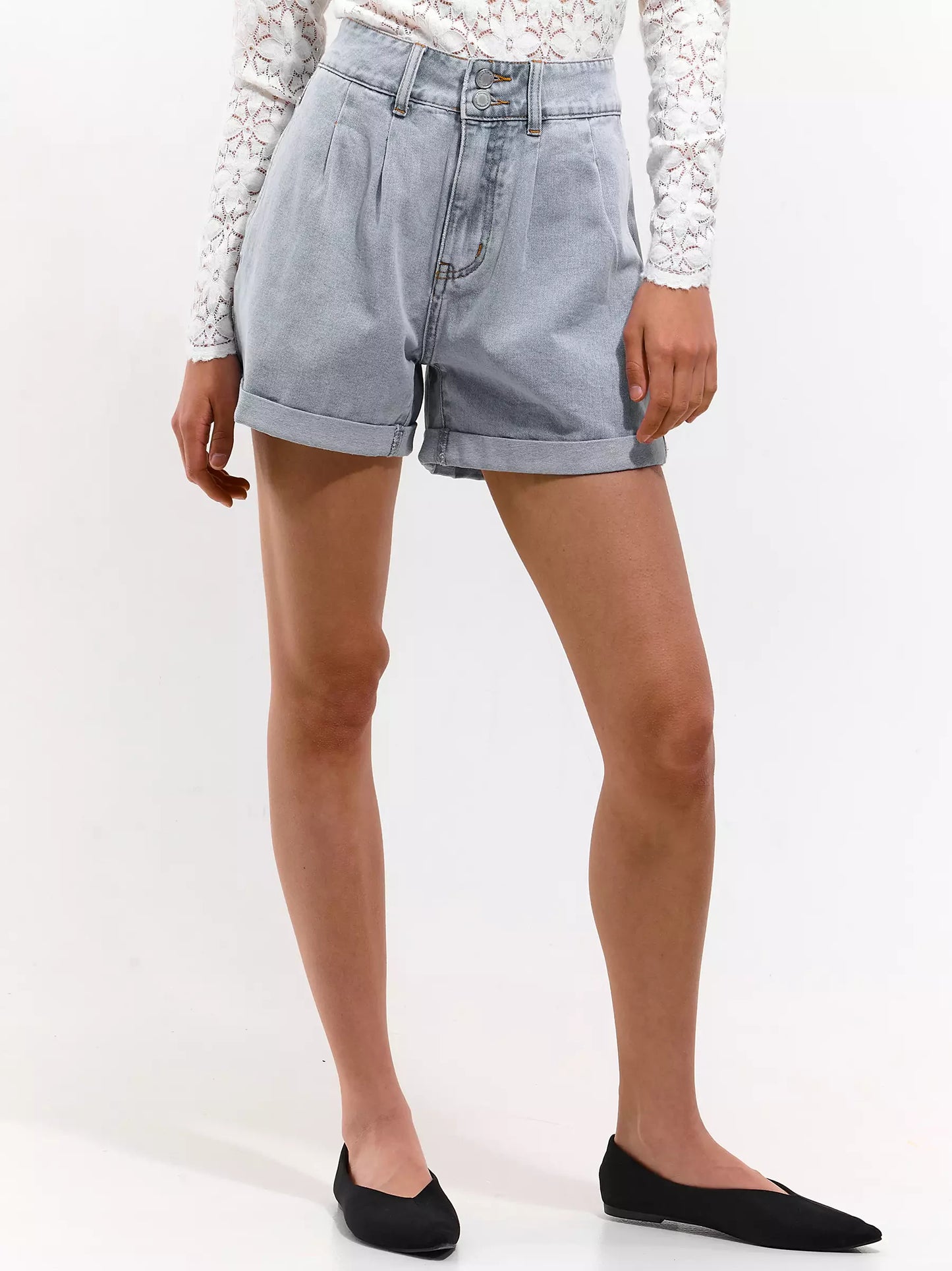 High Waist Casual Jeans Rolled Hem Loose Short Pants