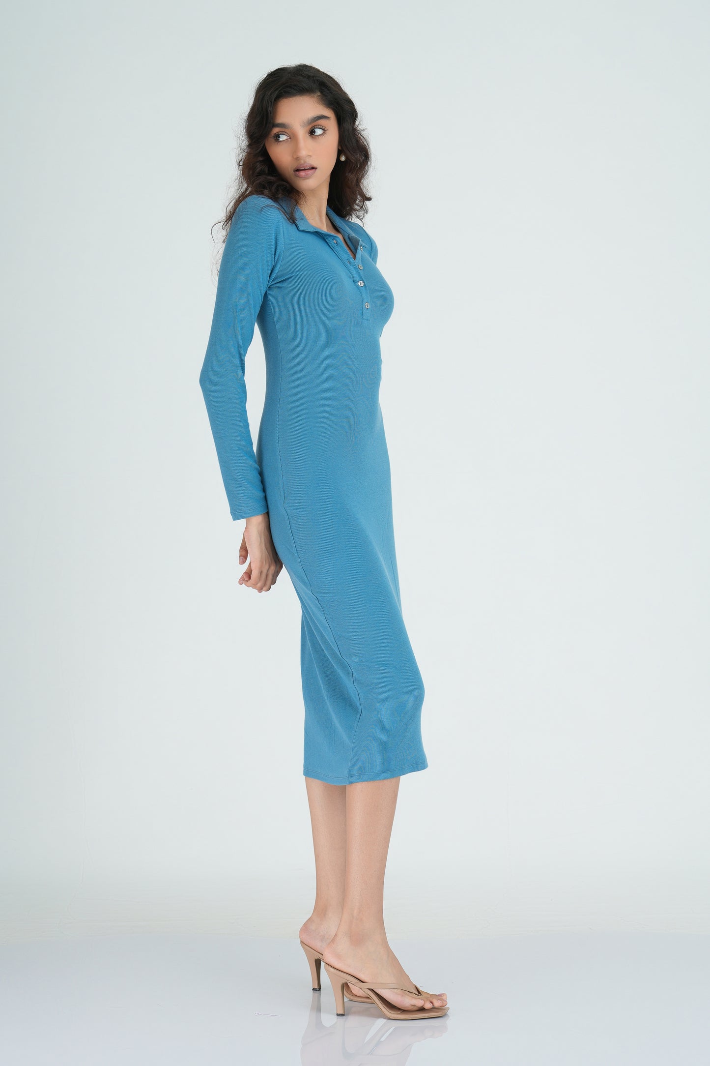 Ocean Blue V Neck Sweater Dress