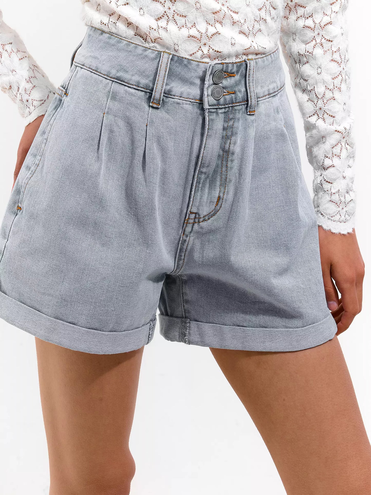 High Waist Casual Jeans Rolled Hem Loose Short Pants