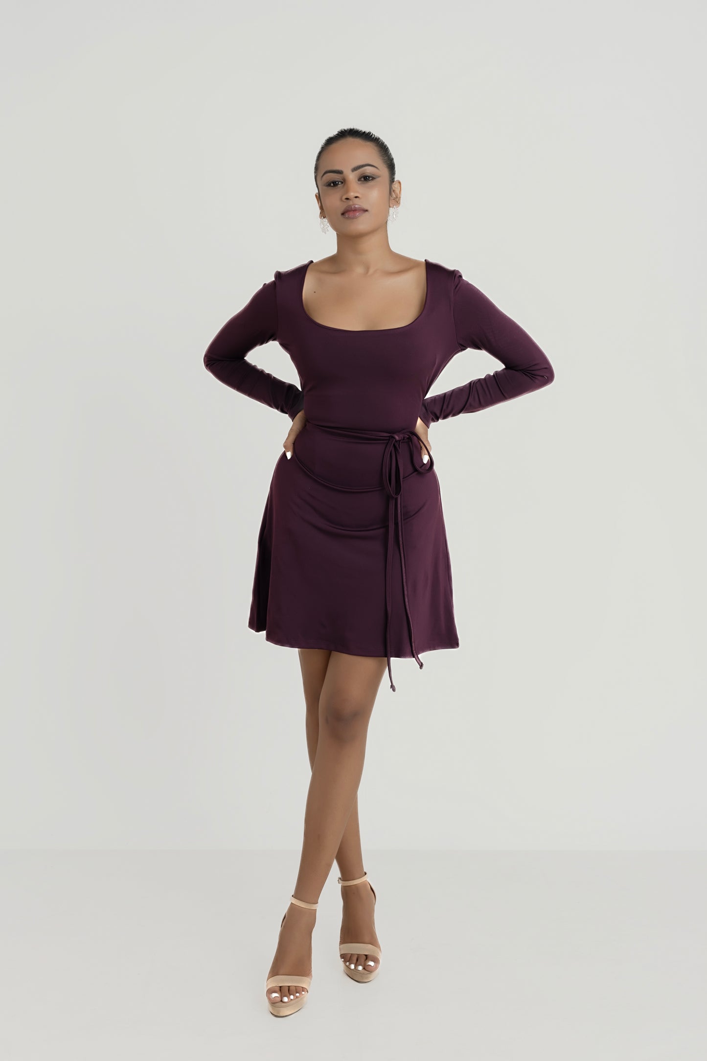 Cara Solid Scoop Mini Dress - Purple by Lipaaji