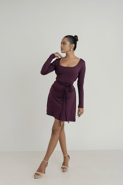 Cara Solid Scoop Mini Dress - Purple by Lipaaji