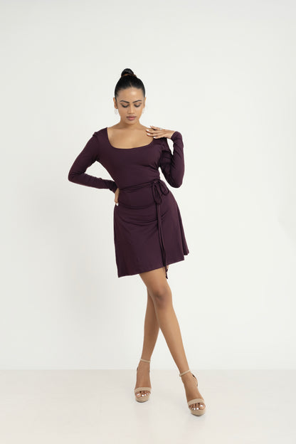 Cara Solid Scoop Mini Dress - Purple by Lipaaji