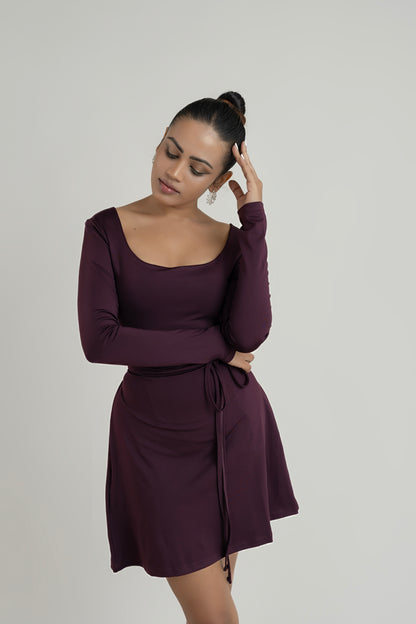 Cara Solid Scoop Mini Dress - Purple by Lipaaji