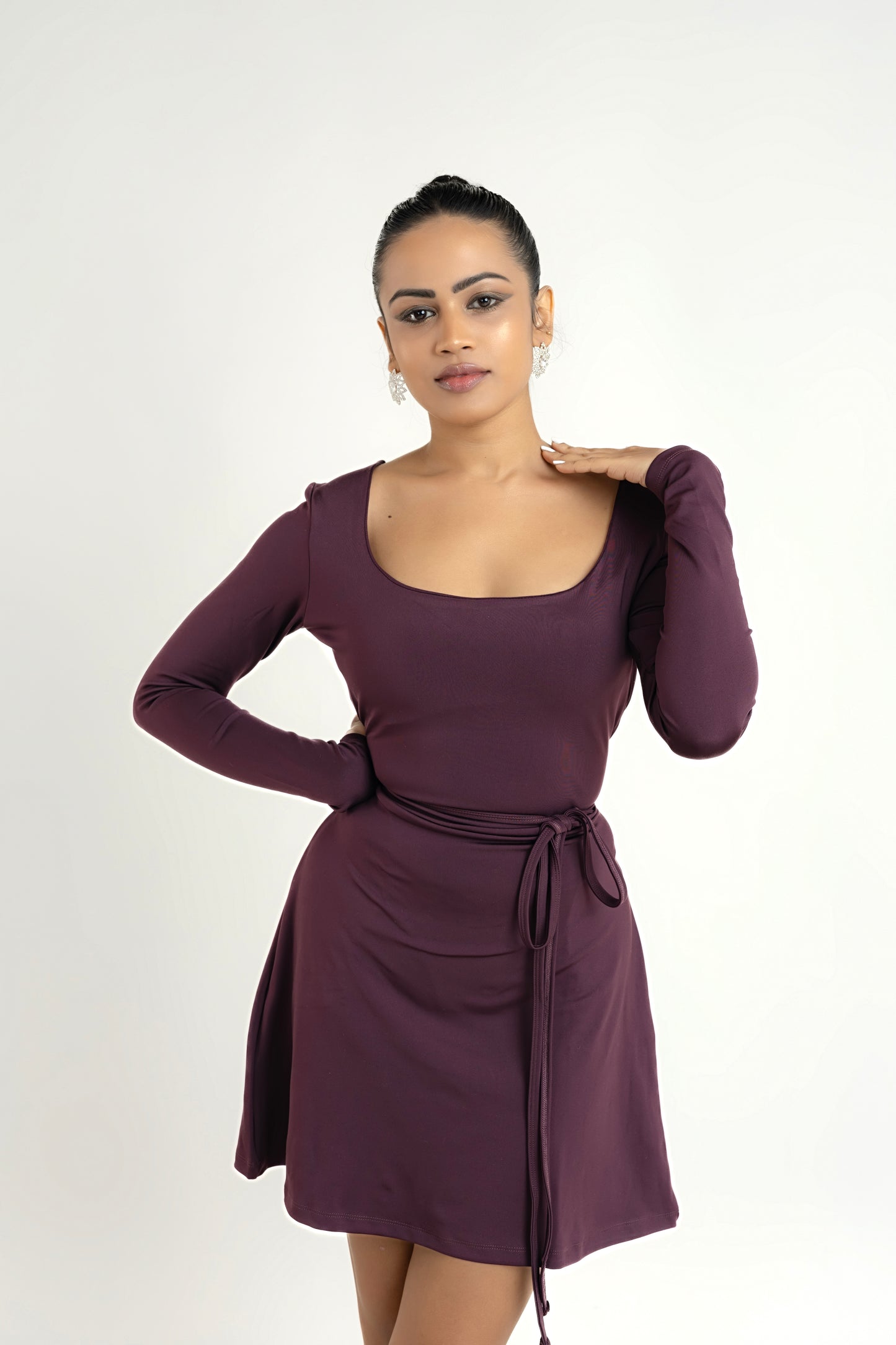 Cara Solid Scoop Mini Dress - Purple by Lipaaji