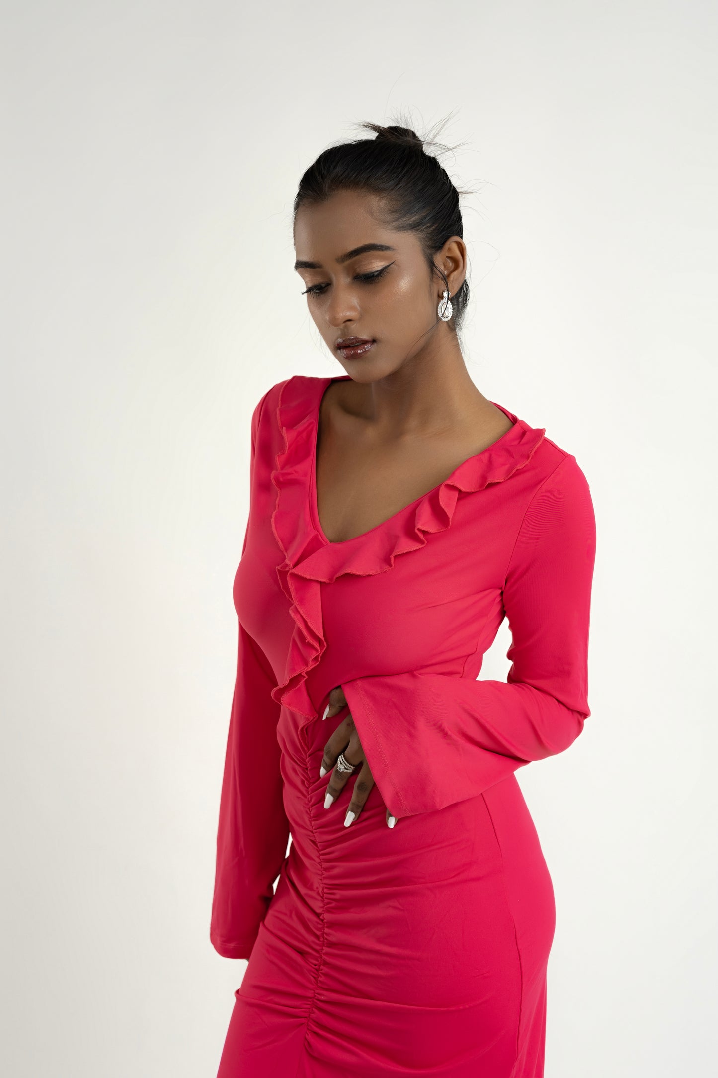 Luca Sexy Ruched Midi Dress - Pink by Lipaaji