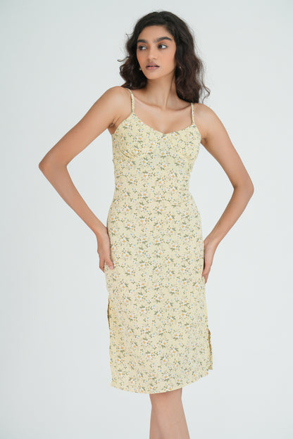 Yellow Floral Elegance Midi Dress