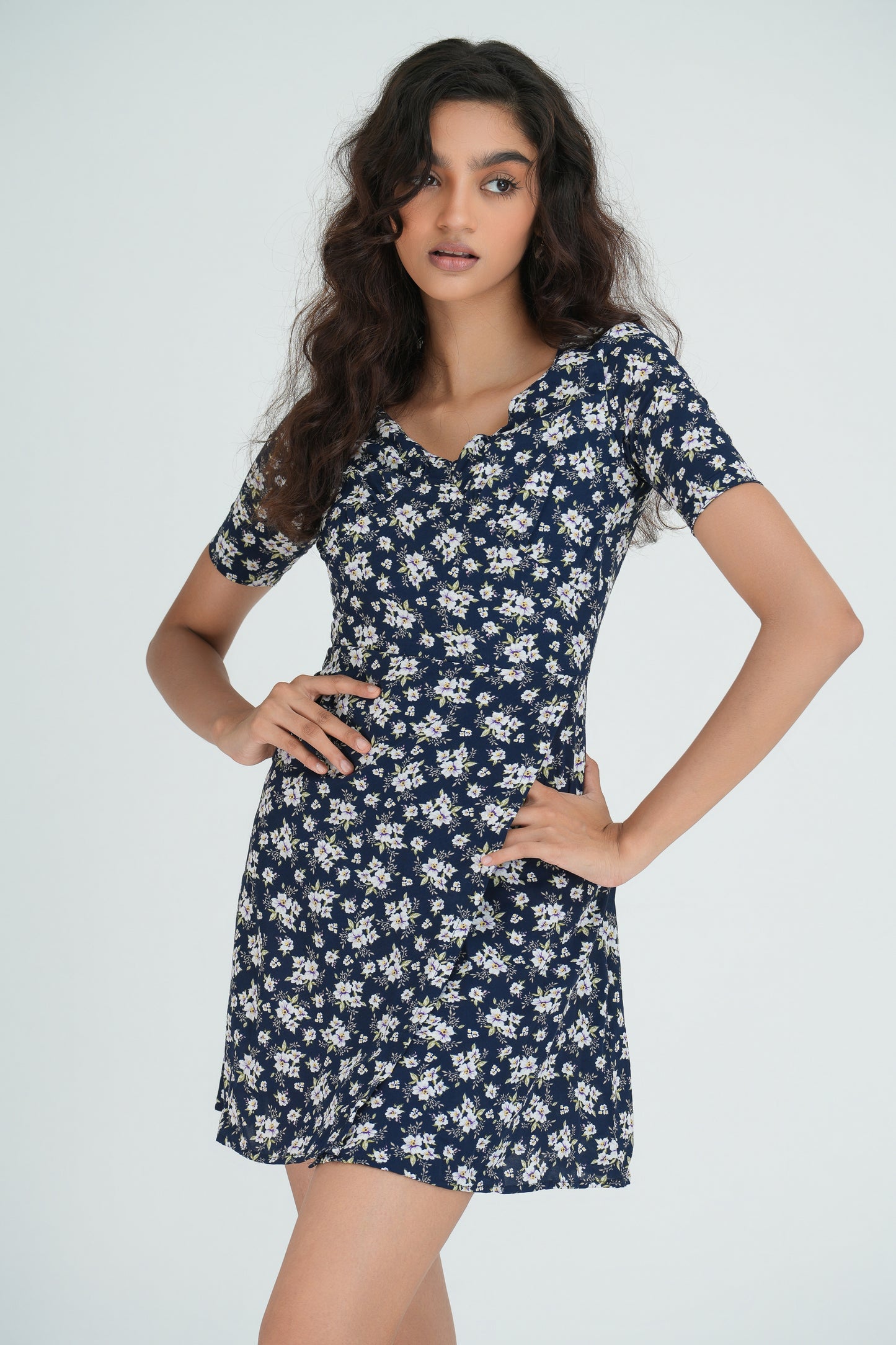 Navy Floral Print Mini Dress