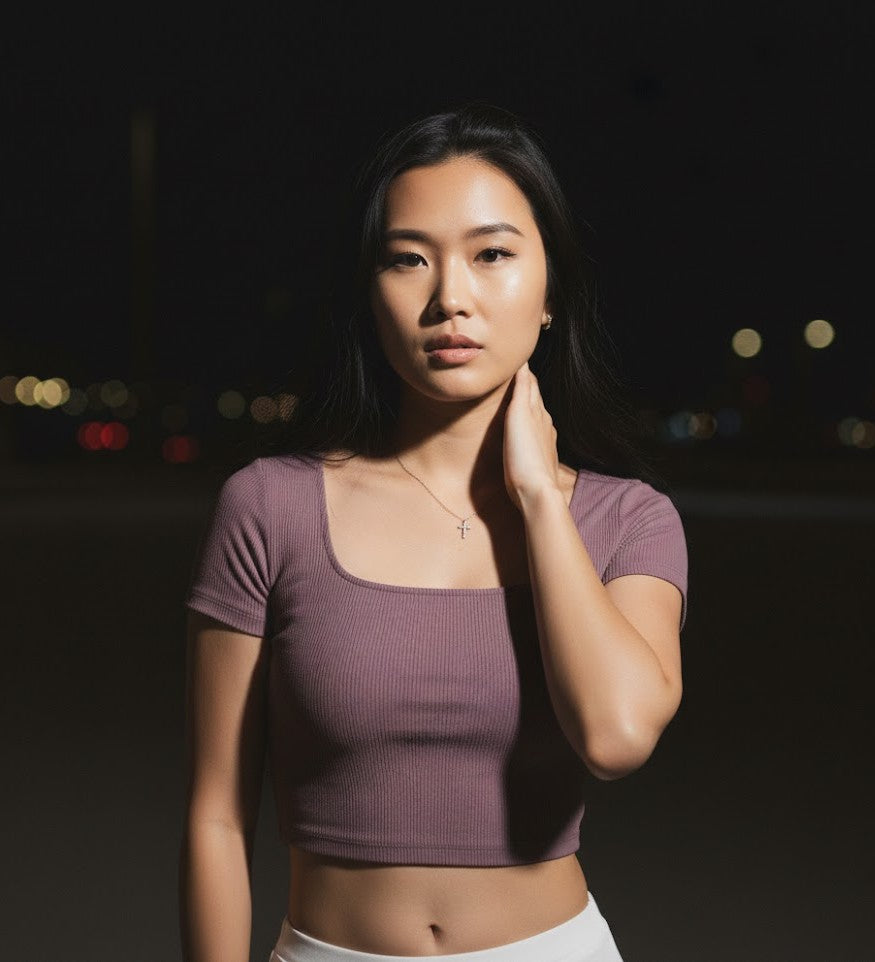 Short Sleeve Rib Fabric Cropped Tee