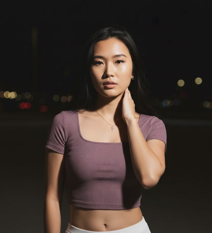 Short Sleeve Rib Fabric Cropped Tee