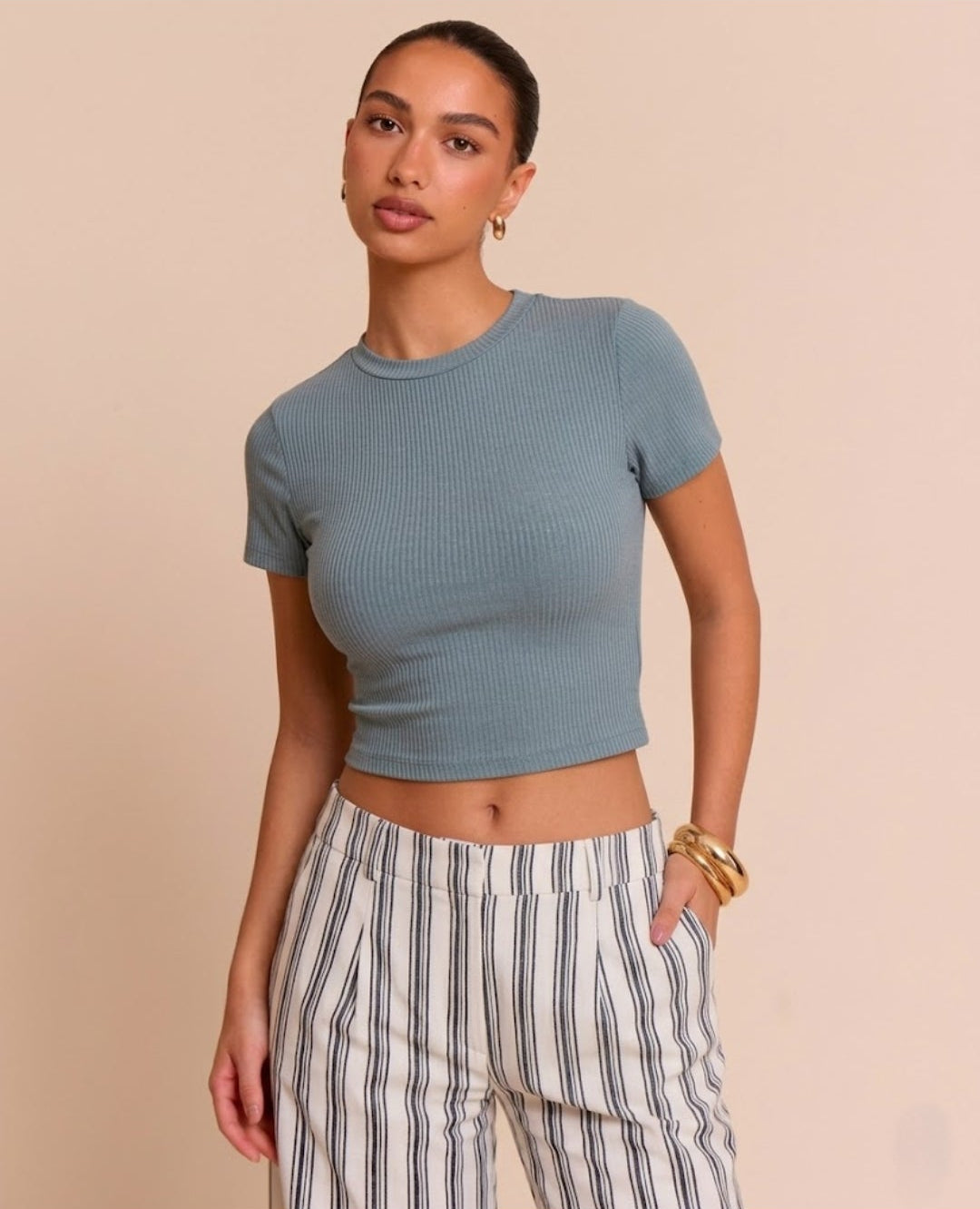 The Essential Ribbed Mock-Neck Crop by Lipaaji