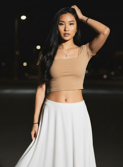 Short Sleeve Rib Fabric Cropped Tee