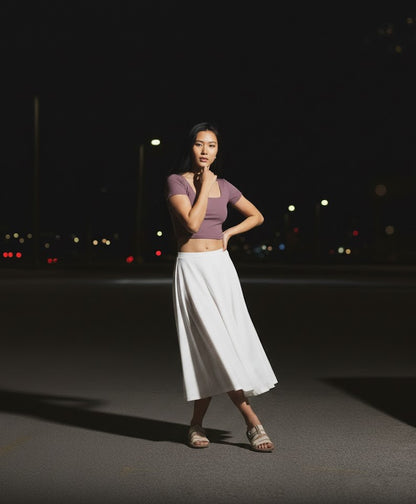 Short Sleeve Rib Fabric Cropped Tee