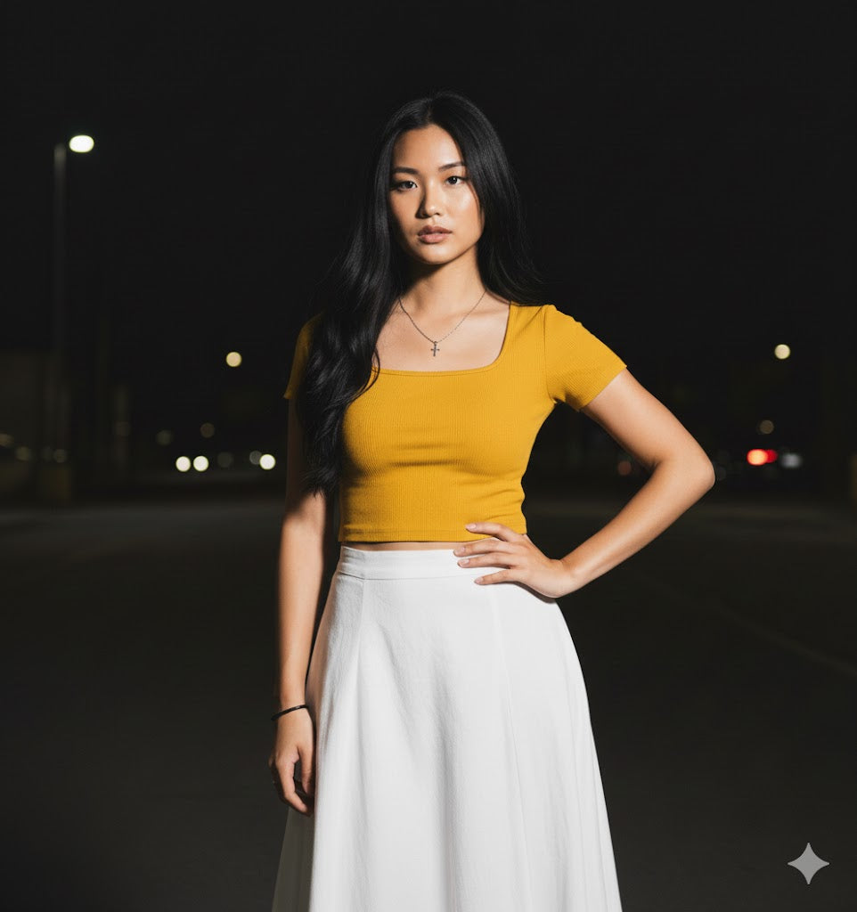 Short Sleeve Rib Fabric Cropped Tee