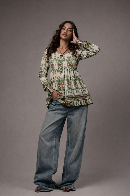 Sage & Earth Ikat Peplum Kurti by Lipaaji 🎀