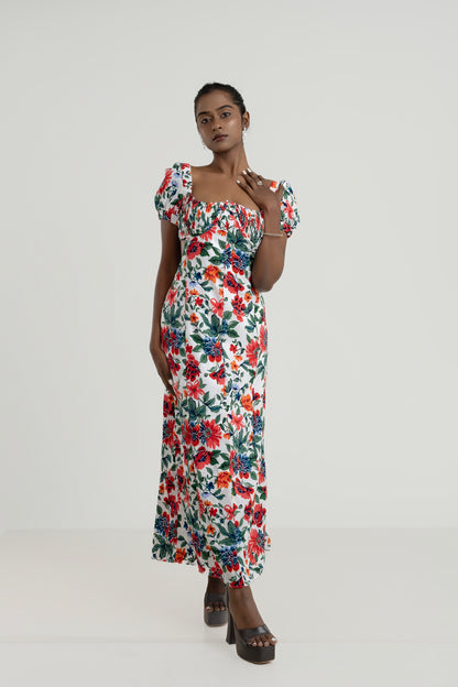 Rosa Vintage Puff Sleeve Maxi Dress - White by Lipaaji 🎀