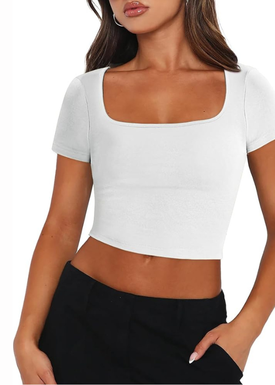 Short Sleeve Rib Fabric Cropped Tee