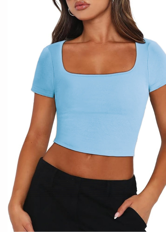 Short Sleeve Rib Fabric Cropped Tee