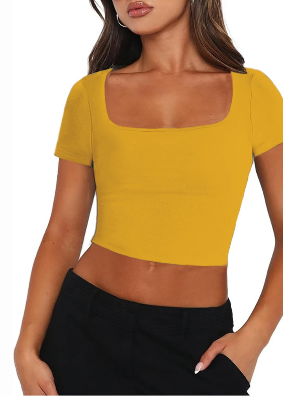 Short Sleeve Rib Fabric Cropped Tee