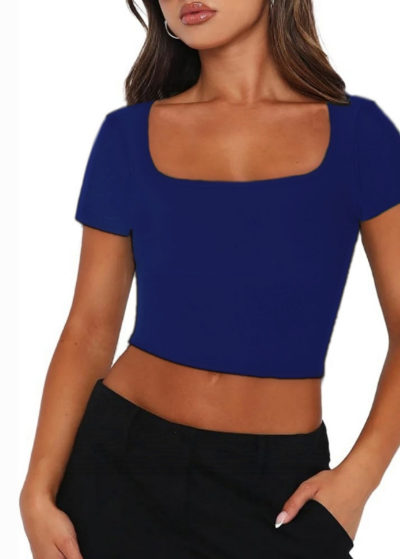 Short Sleeve Rib Fabric Cropped Tee