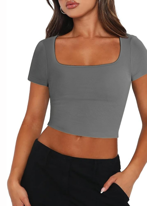 Short Sleeve Rib Fabric Cropped Tee