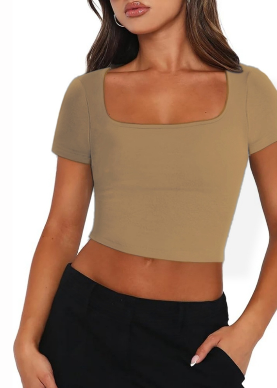 Short Sleeve Rib Fabric Cropped Tee