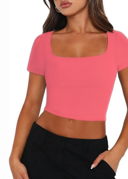 Short Sleeve Rib Fabric Cropped Tee